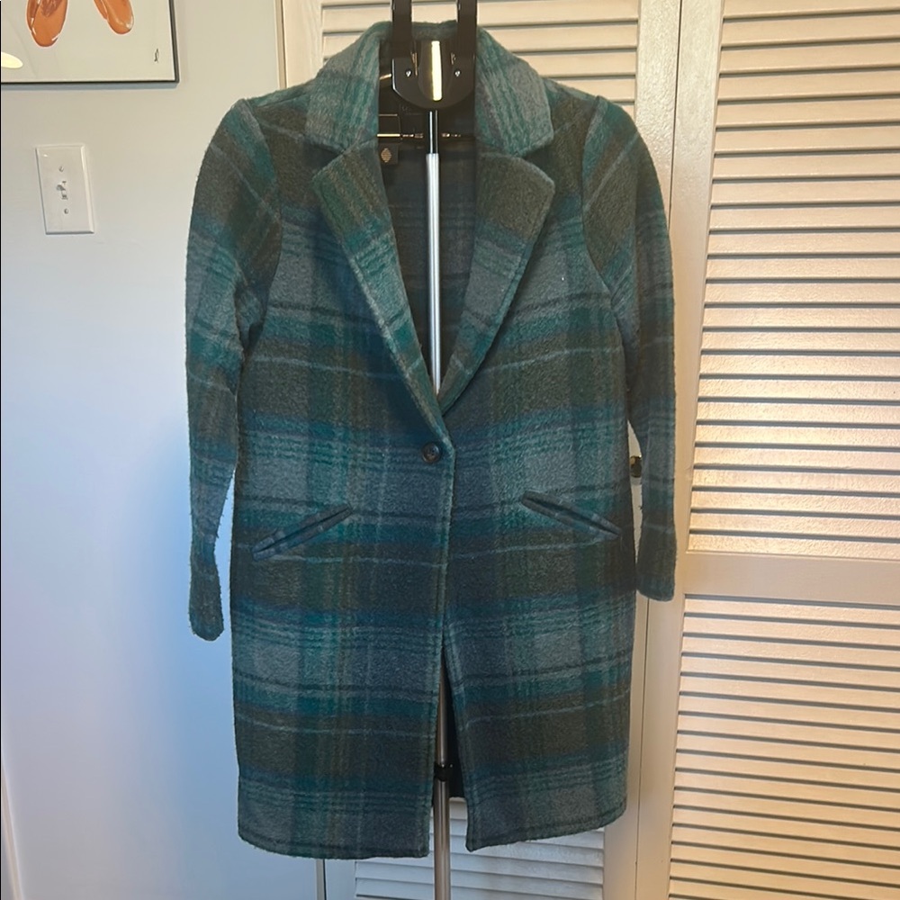 Rachel Zoe Blue/Green Plaid Classic Wool Jacket